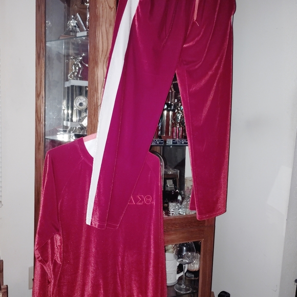 Delta Sigma Theta Women's Velvet Track Suit with White Side Stripe - Dark Red L - Picture 6 of 9